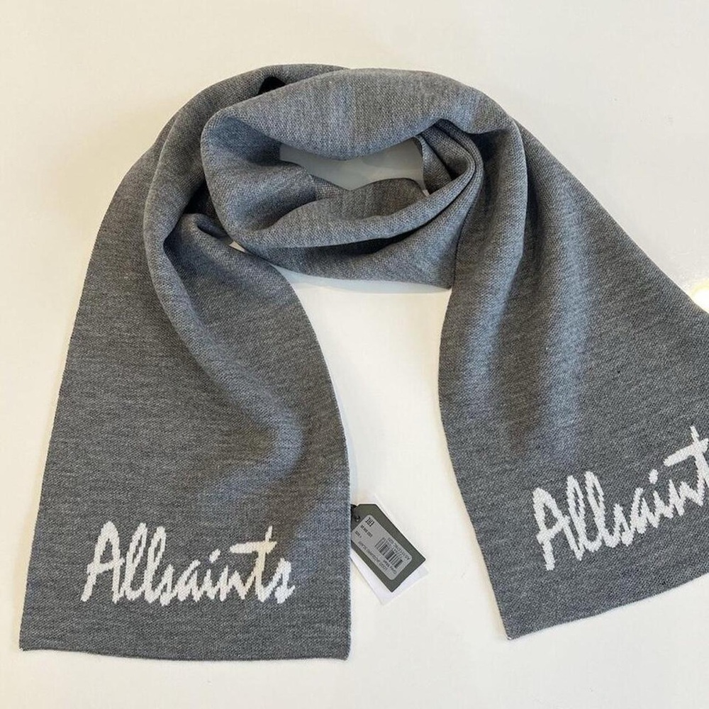 Grey allsaints logo jacquard scarf #accessorize